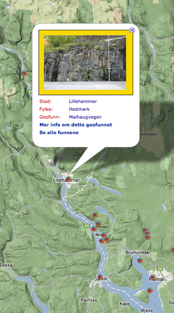 En lang dags ekskursjon fra Lillehammer til Hamar gir innsikt i de fleste av de formasjonene som utgjør den senprekambriske Hedmarksgruppen. På veien treffer vi skifre, sandsteiner, konglomerater, kalksteiner og tillitter. Mot øst og vest ligger det mye eldre grunnfjellet som består av krystallinske bergarter. Kartografi: GeoPublishing - geofunn.no