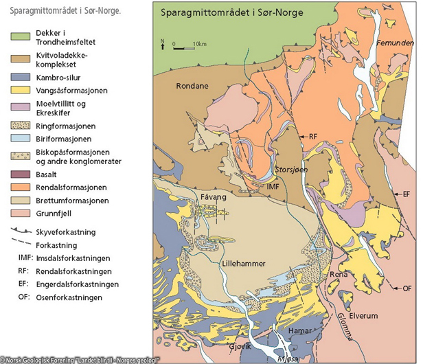 Baltika i sen urtid. Langs den nordvestlige randen lå flere riftbassenger. De ble senere skjøvet inn over fastlandet, og restene etter dem kan følges fra det indre Østlandet, gjennom deler av Norge og Sverige, til Finnmark. Sandsteiner er mest vanlig, men andre bergarter, som samlet sett reflekterer store klimavariasjoner sent i urtiden, finnes også. Kilde: Landet blir til, NGF 2006