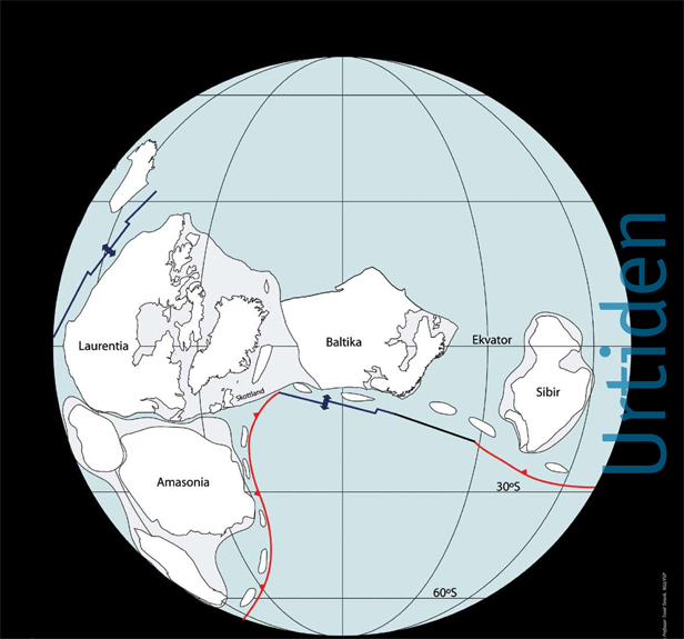 Baltika i sen urtid. Langs den nordvestlige randen lå flere riftbassenger. De ble senere skjøvet inn over fastlandet, og restene etter dem kan følges fra det indre Østlandet, gjennom deler av Norge og Sverige, til Finnmark. Sandsteiner er mest vanlig, men andre bergarter, som samlet sett reflekterer store klimavariasjoner sent i urtiden, finnes også. Kilde: Landet blir til, NGF 2006