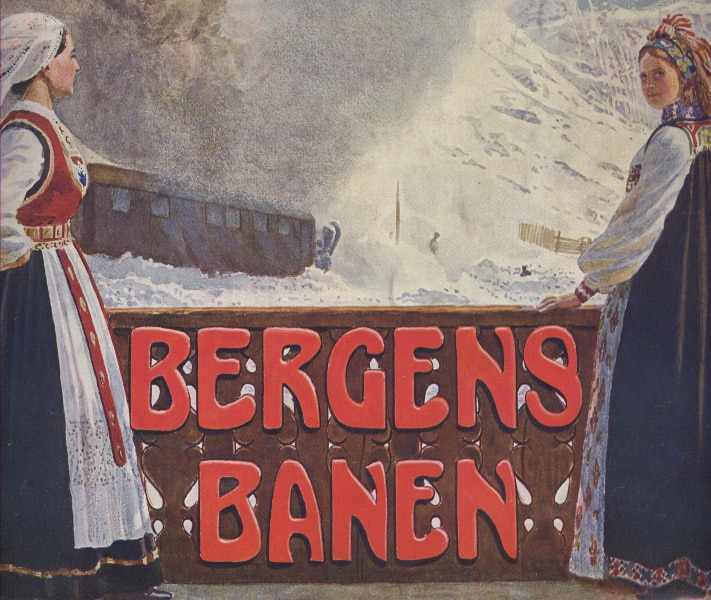 Nettopp det nasjonale argumentet var viktigst i et hefte om Bergensbanen som ble utgitt i 1909. Det var laget for å trekke turister til landet, og viser på kraftfullt vis hvordan det moderne transportmiddelet i høyt tempo brøyter seg over noe av det norskeste av alt - fjellet.