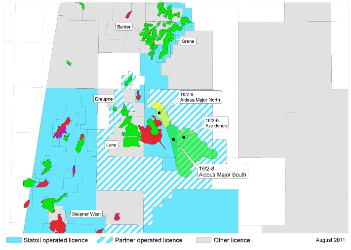 Balder var det første funnet på norsk sokkel. Bare 15-20 km lengre sør er det nå funnet et felt som kan være 2-3 ganger så stort. Kartografi: Statoil