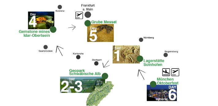 The route of the Geonova Geotour to the southwest of Germany in September 2015